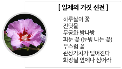 일제의 거짓 선전 목록 — 하루살이 꽃, 진딧물, 무궁화 밤나방, 피눈 꽃(눈병 나는 꽃), 부스럼 꽃, 관상가치가 떨어진다, 화장실 옆에나 심어라
